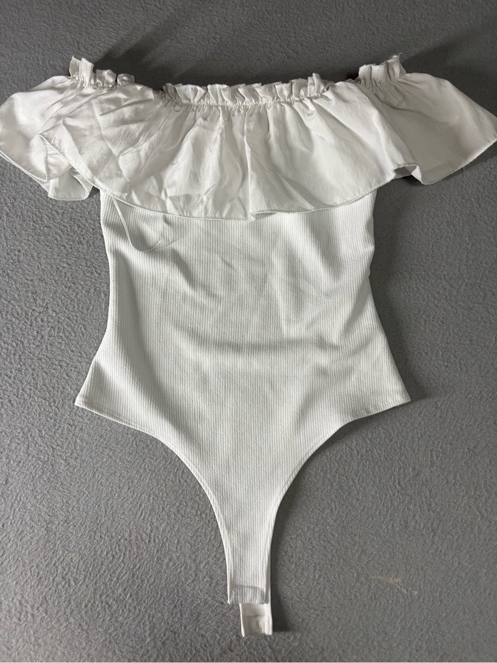 TCEC White Off-Shoulder Ruffle Bodysuit